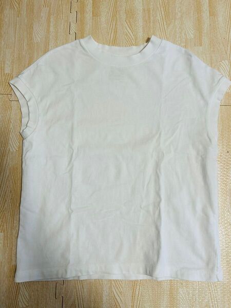 無印良品 半袖Tシャツ トップス ホワイト 無地 ノースリーブ フレンチスリーブ