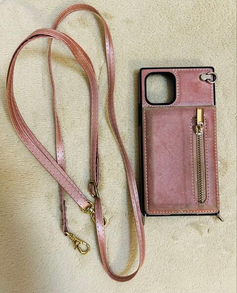 スマホケース iPhone ピンク ショルダー カード 収納 ストラップ カバー