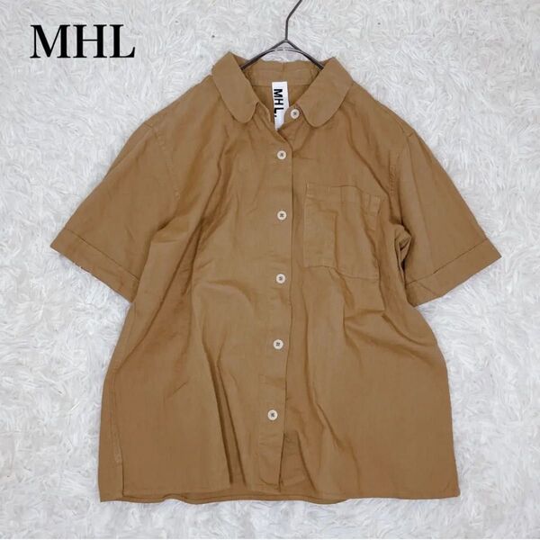 MHL コットンリネン 麻 ブラウス 半袖 シャツ キャメル