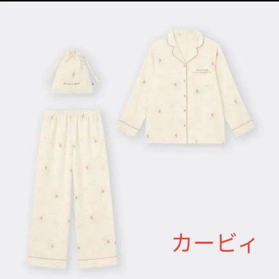 【GU】Kirbyサテンパジャマ(長袖ロングパンツ)※クリーム※Mサイズ(カービィ) パジャマ 長袖 長ズボン 上下セット