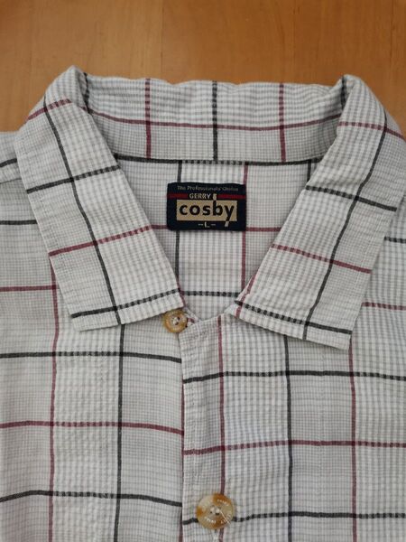 【中古】cosbyパジャマトップスのみ※グレー※Lサイズ 半袖 チェック L