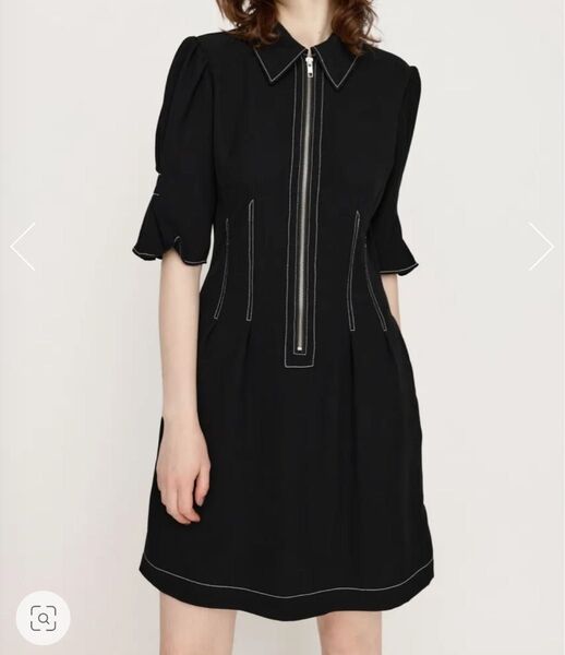 SLY スライ FRONT ZIP TUCK ショートワンピース ブラック