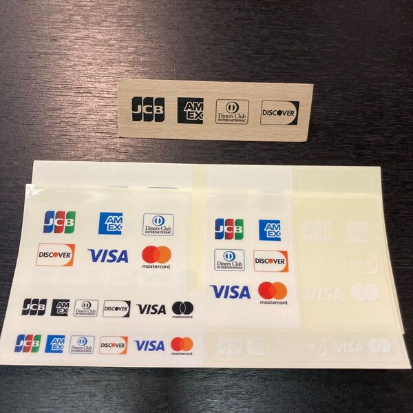 JCB AMEX DinersClub DISCOVER 木製三角スタンド ステッカー2枚