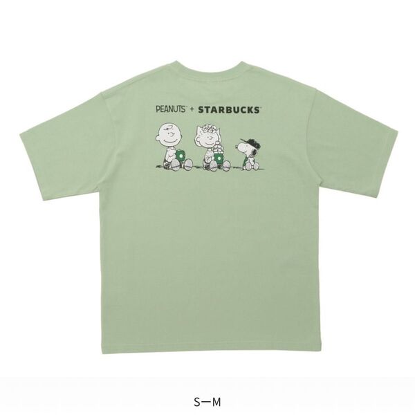 PEANUTS + STARBUCKS スヌーピー Tシャツ S-M グリーン PEANUTS スタバ スターバックス 緑