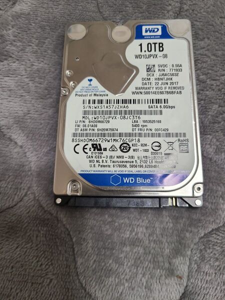 【中古動作品】Western Digital 2.5インチ 9.5mm HDD SATA 1TB WD10JPVX-08JC3T6