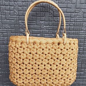 ハンドメイド カゴバッグ 花結び クラフトバンド 生成