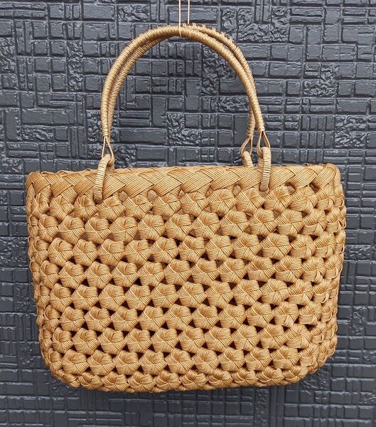 ハンドメイド カゴバッグ 花結び クラフトバンド 生成