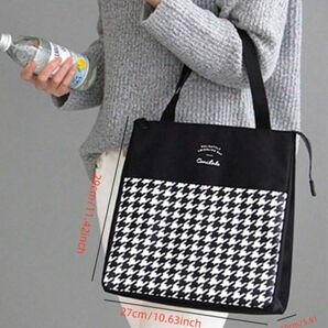 【訳あり】保冷バッグ ランチバッグ エコバッグ トートバッグ お弁当袋 千鳥柄 バッグ トートバッグ BLACK