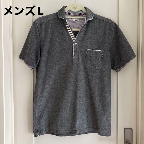 【TKタケオキクチ】メンズポロシャツ 重ね着風 Lサイズ グレー系