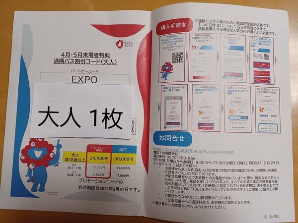 ☆関西万博 通期パス割引コード大人1枚☆クーポンでお得に☆ゆうパケットポストmini発送