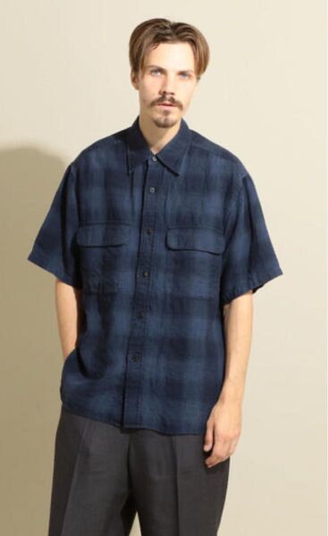 <Steven Alan> スティーブンアラン LINEN OMBRE CHECK CPO半袖シャツ