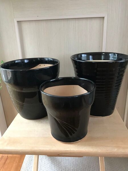 【深鉢】植木鉢 黒鉢 陶器鉢 信楽まとめて3点全国送料無料!0516-3
