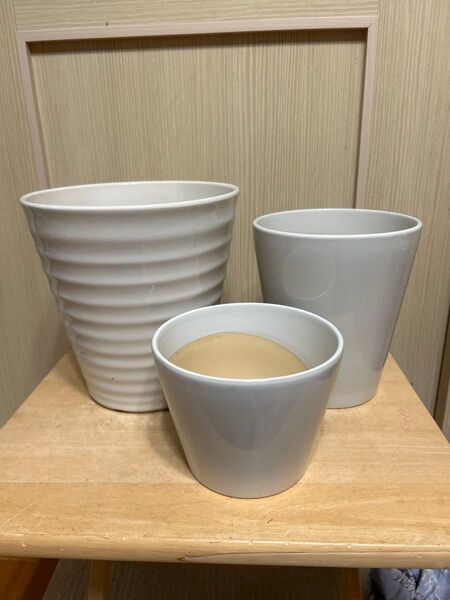 送料込み 植木鉢 【まとめて3個】 白鉢 陶器鉢 信楽 0516-a 山野草蜂