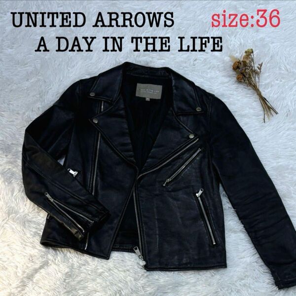 UNITED ARROWS ダブルライダースジャケット 36 ラムレザー 黒