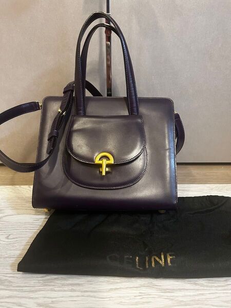 希少CELINE 2way ハンドバッグ ガンチーニ レザー ゴールド金具