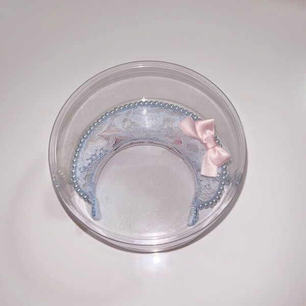 10cm ぬい ブルー ボンネットカチューシャ パール