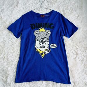 LISTEN FLAVOR DINING ベアー 蛍光 イエロー 半袖 Tシャツ 青 L 古着 プリント