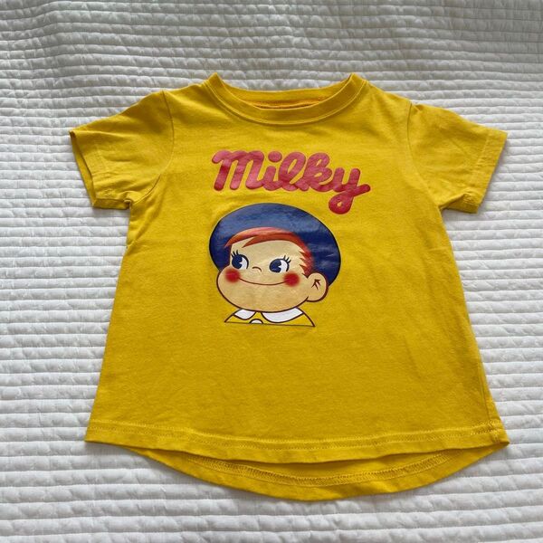 バースデイ フタフタ ミルキー コラボ ペコちゃん ポコちゃん 半袖Tシャツ 黄色 イエロー 100cm キッズ 子供服 ベビー