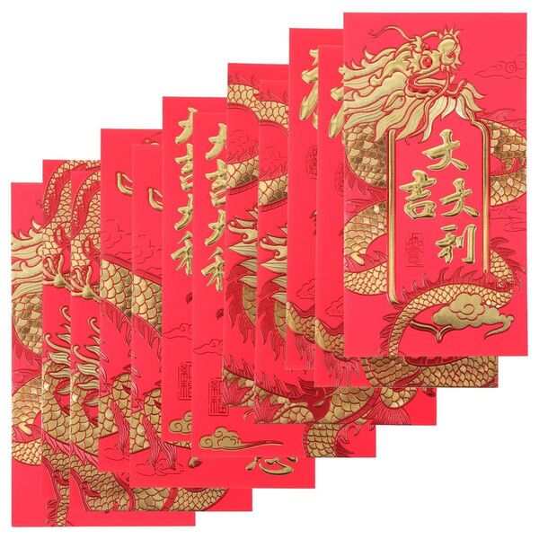 中国包 喜 ポチ袋 龍 赤い 長タイプ 中国風 お年玉 金封 お正月 お札用 新年祝い 祝儀袋 多用途 30pcs