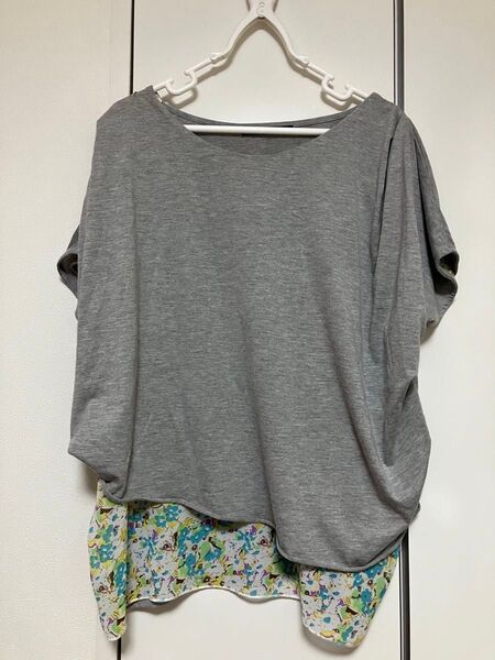 レディース カットソー Tシャツ 花柄 左右非対称 フリーサイズ ゆったり