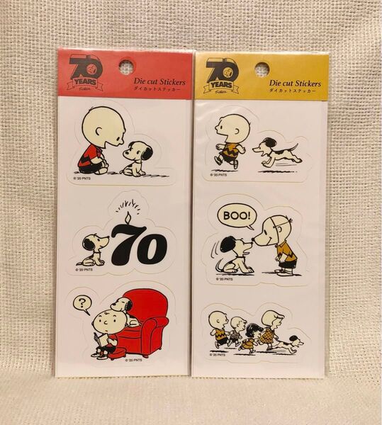 70周年スヌーピー☆ダイカットステッカー 2点セット☆スヌーピー&チャーリーブラウン☆50年代スヌーピー☆ステッカー☆シール