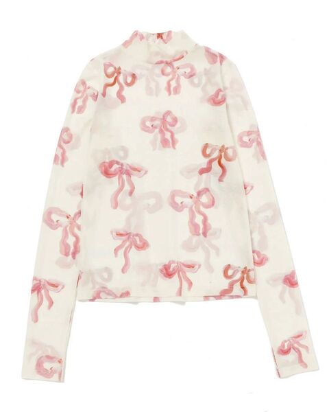 poppy シースルー トップス ピンク リボン ハイネック PINK RIBBON SEE THROUGH TOPS