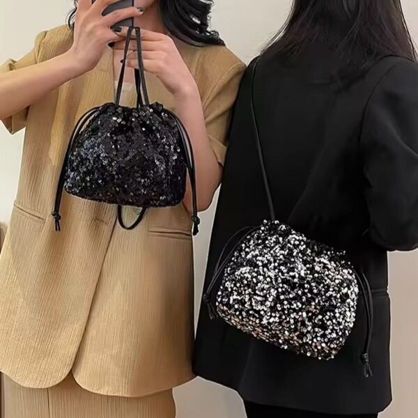 【大人気】スパンコール 2WAY 巾着 ショルダーバッグ キラキラ 大容量 ハンドバッグ ビーズバッグ 大人可愛い