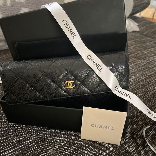 CHANEL シャネル 財布 ブラック キャビアスキン レザー