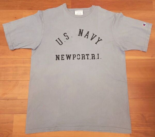 U.S.NAVY Champion TRUE TO ARCHIVES ステンシル Tシャツ L くすみ水色