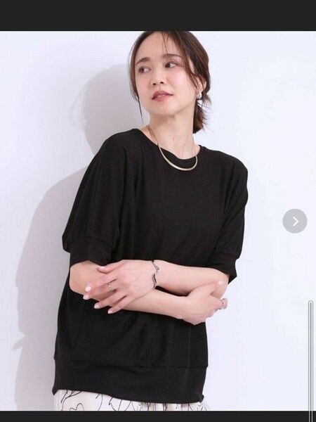 【ひんやり/UVカット】さり気ないラメで大人上品 お袖リブドルマントップス