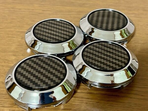 ホイール センターキャップ カーボン柄 クローム シルバー 4個