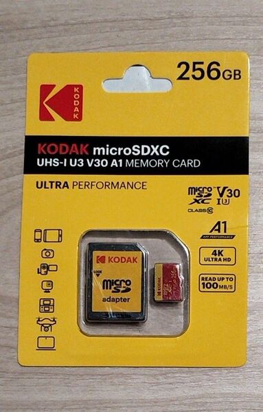 コダック Kodak microSDXC 256GB UHS-I U3V30 A1 アダプター付属 マイクロSDメモリーカード