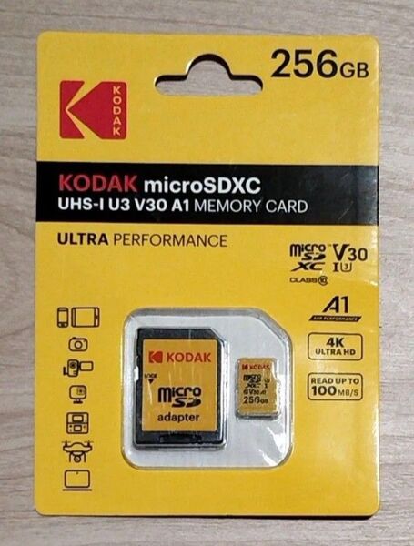 新品未使用 Kodak microSDXC 256GB UHS-I U3V30 A1 アダプター付属 マイクロSDメモリーカード
