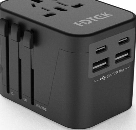 海外変換プラグ 全世界対応 FDTEK 2つUSB-Cと2つUSB-Aポート付き