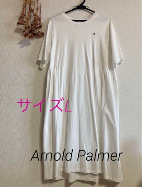 極美品 ◆ Arnold Palmer アーノルドパーマー ◆ ホワイト 半袖 カットソーワンピース チュニック