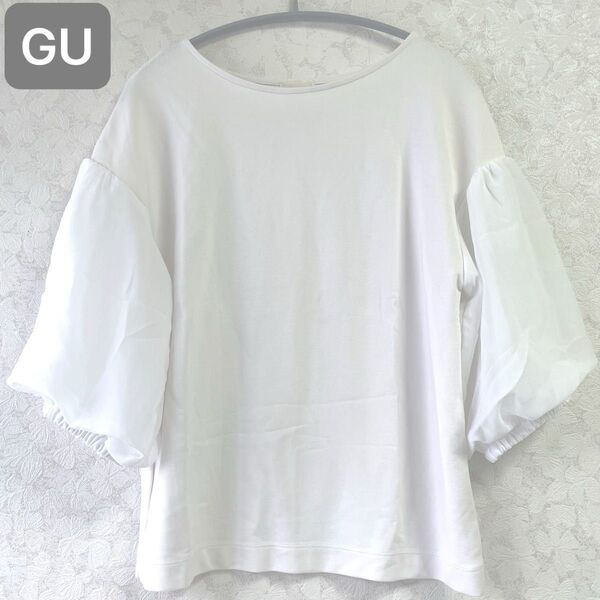GU ジーユー パフスリーブ カットソー 白 L