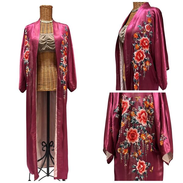 ヴィンテージ 刺繍 チャイナローブ ガウン ドレス チャイナドレス silk china long robe gown dress
