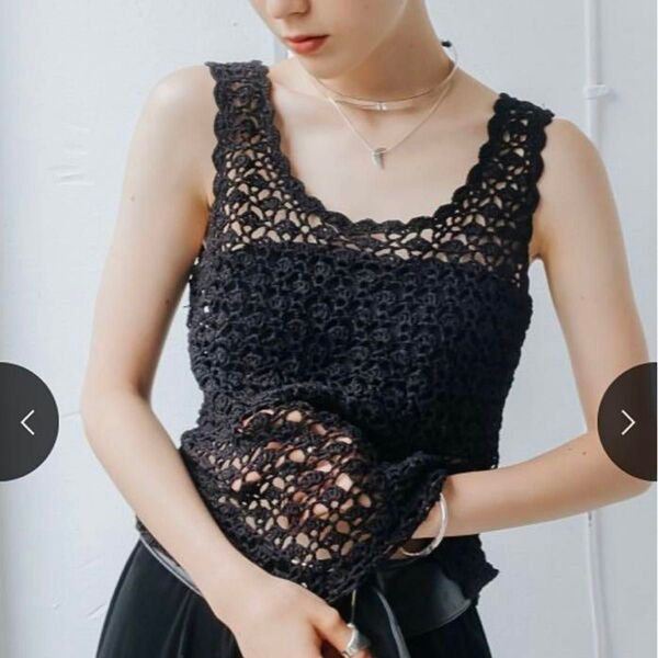 Vintage black crochet mesh tank top ビンテージクロシェ編みタンクトップ 黒 ブラック