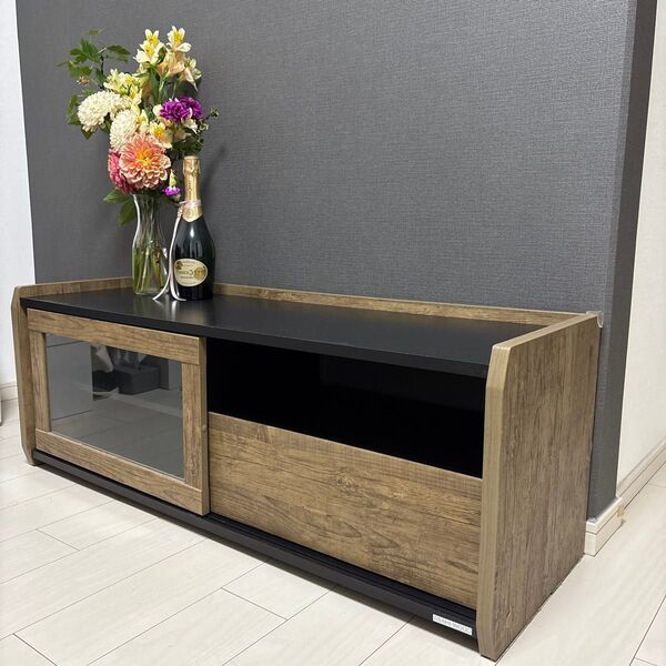 アサヒウッドテック テレビ台 木製 ガラス収納付120-35-高さ40cm テレビボード AVボード ローボード ウォールナット
