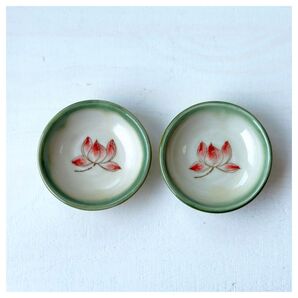 新品 ベトナムのバッチャン焼き 蓮絵の豆皿2枚