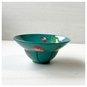 新品 ベトナムのバッチャン焼き 蓮柄のかわいい小鉢 グリーン