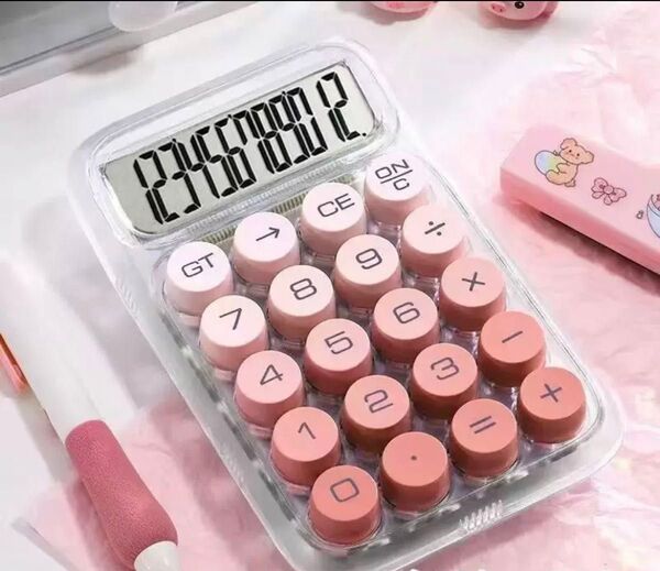 電卓 かわいい 韓国 パープル電卓 クリア 10桁 ボタン大きめ 文房具 計算機