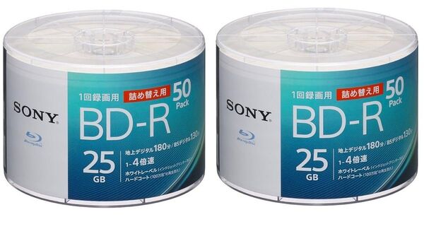 ☆ソニー SONY録画用BD-R 1回録画用 25GB 片面1層 4倍速 50枚パック 50BNR1VJPB4/2個セット!