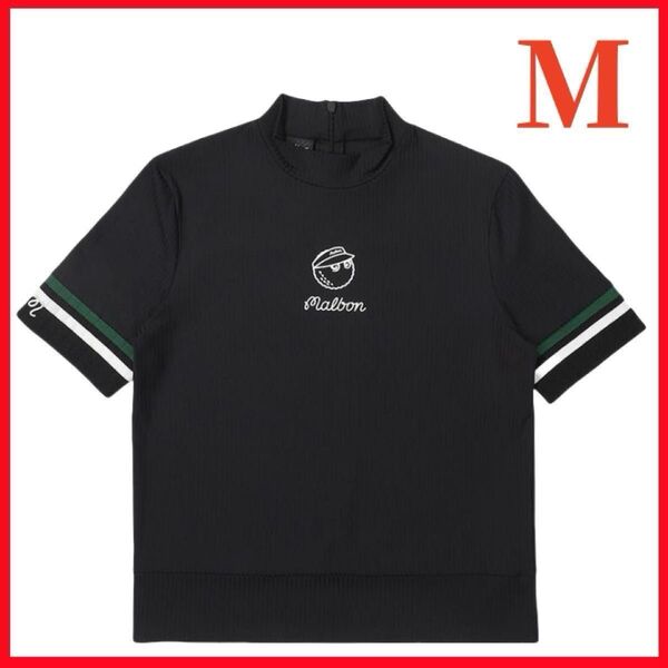 黒色M マルボンゴルフ モックネック シャツ Malbon Golf ハーフジップ 吸汗速乾 ゴルフウェア