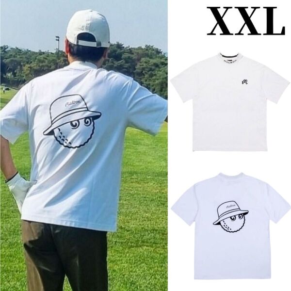 マルボンゴルフ モックネック Tシャツ 半袖 メンズウェア シャツ 半袖 半袖Tシャツ ホワイト トップス 白色XXL