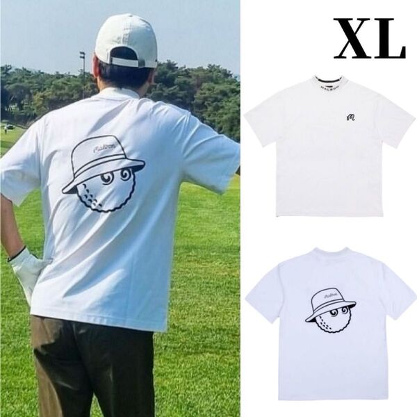 マルボンゴルフ モックネック Tシャツ 半袖 メンズウェア シャツ 半袖 半袖Tシャツ ホワイト トップス 白色XL
