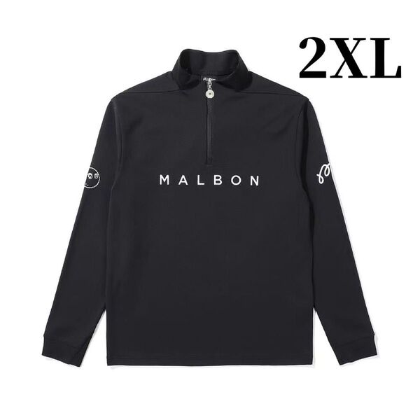黒2XL マルボン ゴルフ モックネック トレーナー メンズシャツ トップス 長袖 ゴルフウエア MALBON GOLF ジップ
