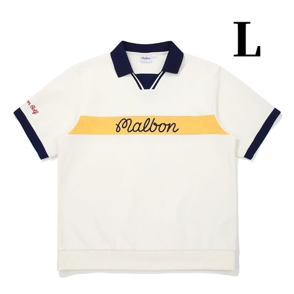 白色L マルボンゴルフ ポロシャツ malbon golf メンズ ゆったりシャツ 半袖 ポロシャツ POLO ゴルフ衣装