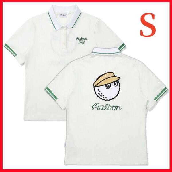 白色S マルボンゴルフ ポロシャツ Malbon Golf レディース シャツ 半袖ポロシャツ ゴルフウェア ポロシャツ ホワイト