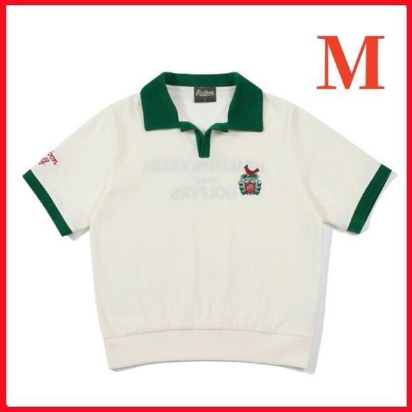 【白色M】 マルボンゴルフ ポロシャツ Malbon Golf 半袖 ニット シャツ 刺 レディース 半袖ポロシャツ